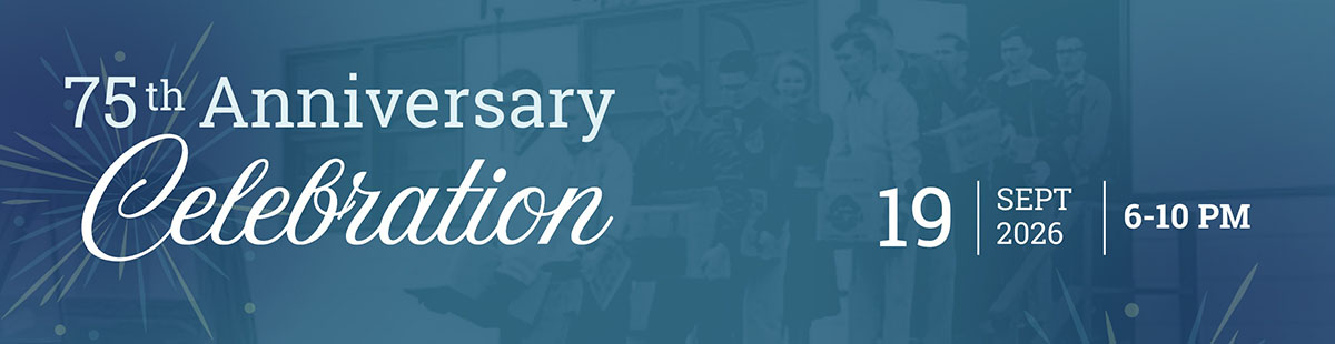 75th anniversary celebration graphic listing Sept. 19, 2026, 6-10 p.m. date and time