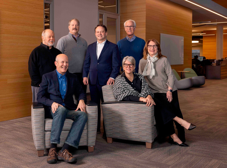 Photo of NMC board of trustees inside the Timothy J. Nelson Innovation Center