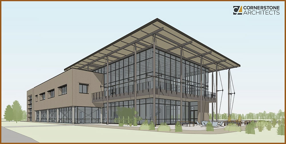 Architectural rendering of the Freshwater Research & Innovation Center building on West Grand Traverse Bay