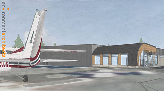 Architectural rendering of NMC aviation program hangar expansion