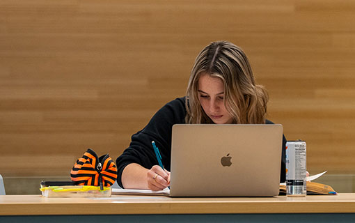 An NMC student studying in the library