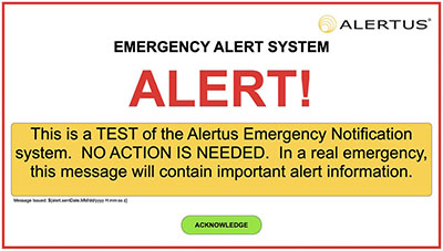 Alertus emergency alert screen